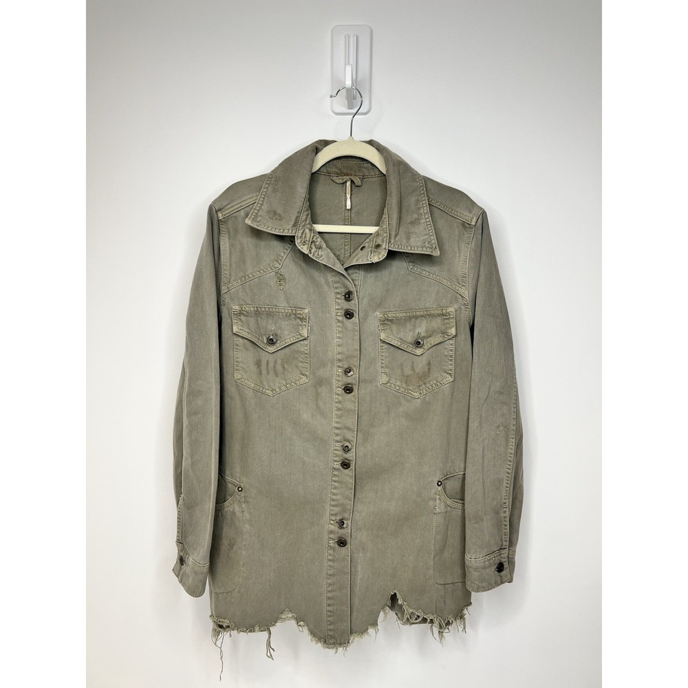 Anthropologie Free People Cargo Jacket Womens Medium Distressed Military Y2K - Picture 2 of 13